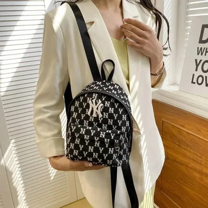 MLB Black Monogram Mini Backpack with NY Logo