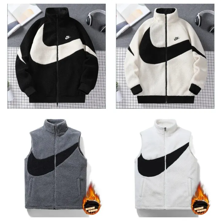 Nike Fleece-Trainingsjacke mit Reißverschluss in Schwarz und Creme