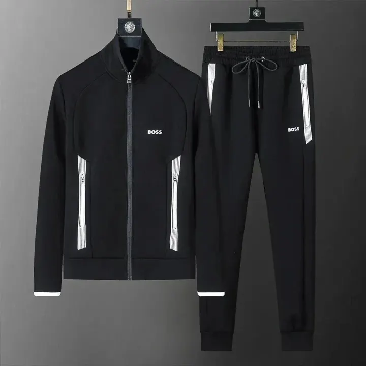 Hugo Boss Black Tracksuit Set with White Stripe Accents