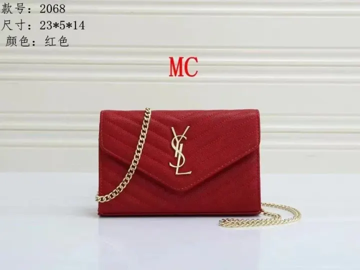 Saint Laurent Red Quilted Clutch with Gold Chain