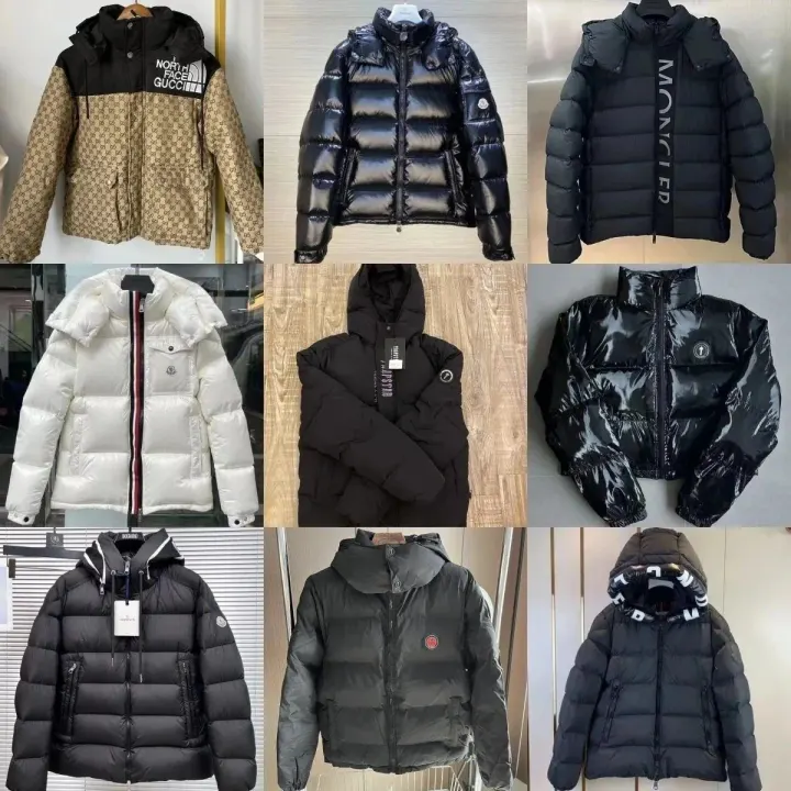 Gucci beige Daunenjacke mit Monogramm und schwarzer Kapuze