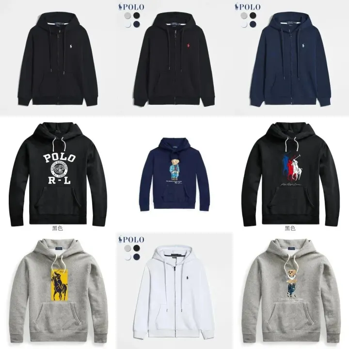 Ralph Lauren Polo Hooded Sweatshirt Jacket, Black/Navy
