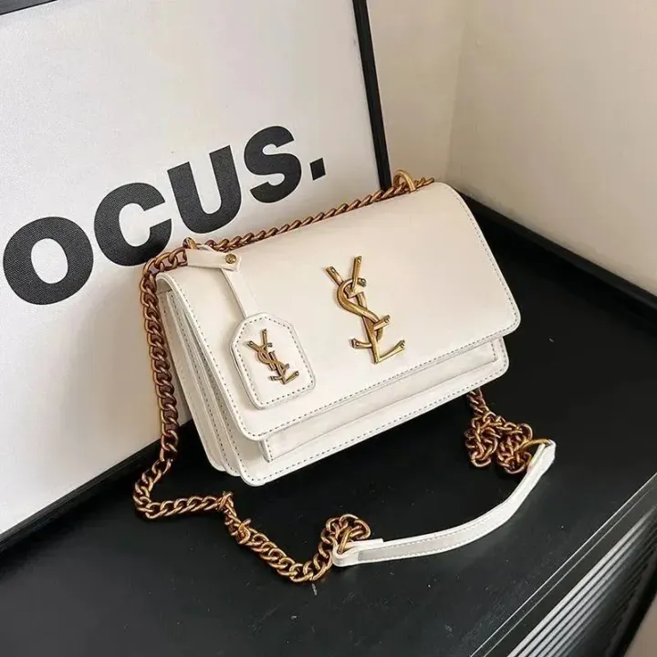 Saint Laurent White Crossbody Bag with Gold Chain Strap