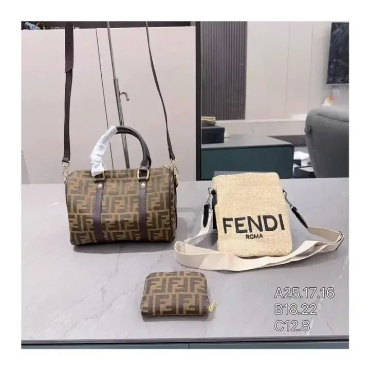 Fendi Brown FF Monogram Mini Boston Bag with Detachable Strap
