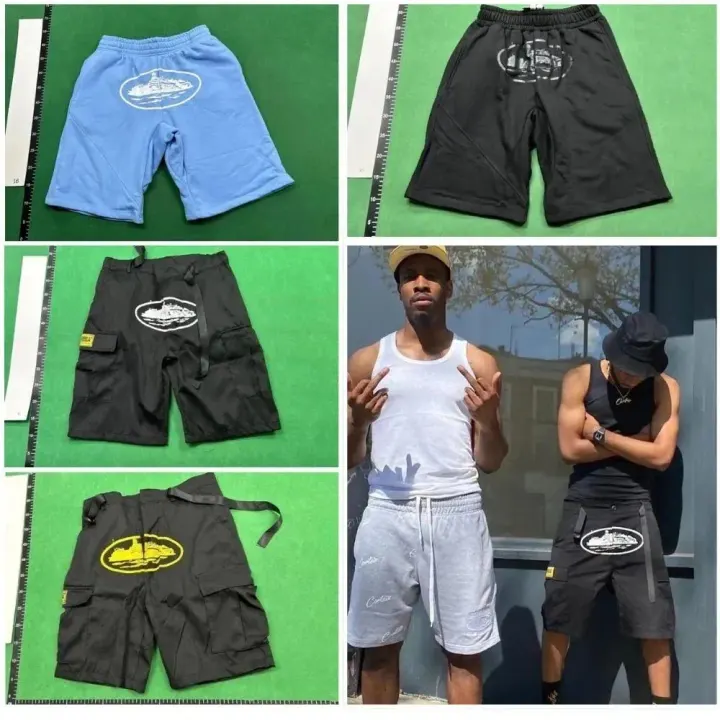 Lässige Corteiz-Shorts mit Grafikdruck in Schwarz, Grau und Blau