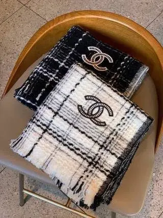 Chanel Plaid Tweed Scarf in Black and Cream