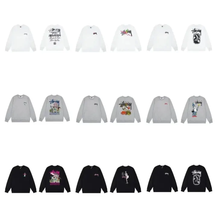 Stüssy Floral Graphic Crewneck Sweatshirt in White, Grey & Black