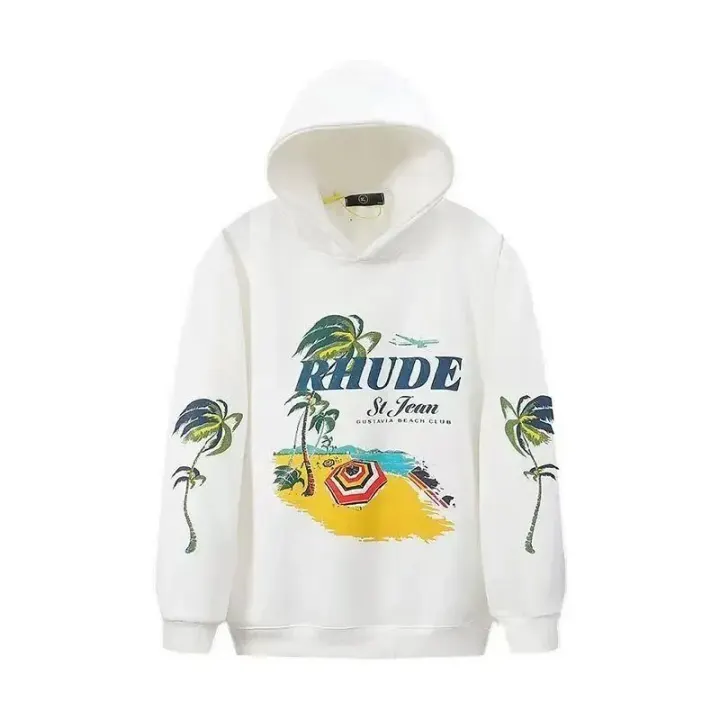 Rhude White Beach Graphic Pullover Hoodie
