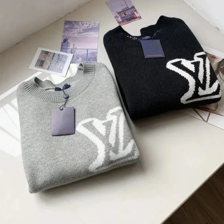 Louis Vuitton Grey Knit Sweater with Oversized Monogram