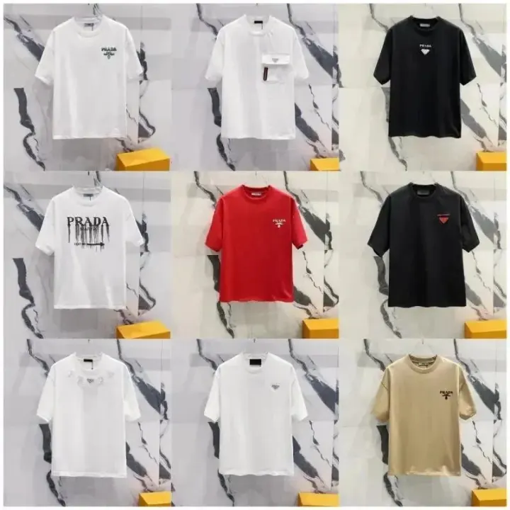 Prada Crew Neck T-Shirt Collection in White, Black, Red & Beige