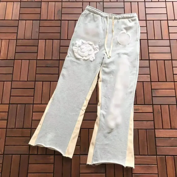 Hellstar Grey Wide-Leg Sweatpants with Cream Side Panels