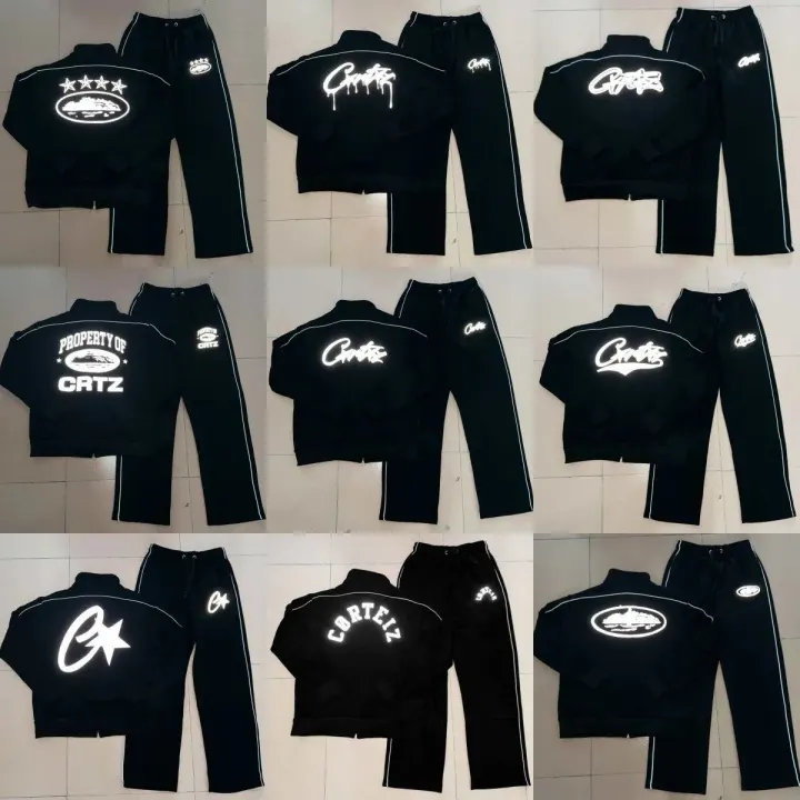Corteiz schwarze reflektierende Logo-Trainingsjacke