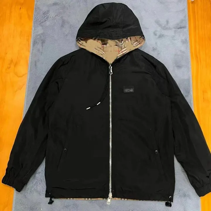 Burberry Black Reversible Hooded Zip-Up Jacket with Check Lining