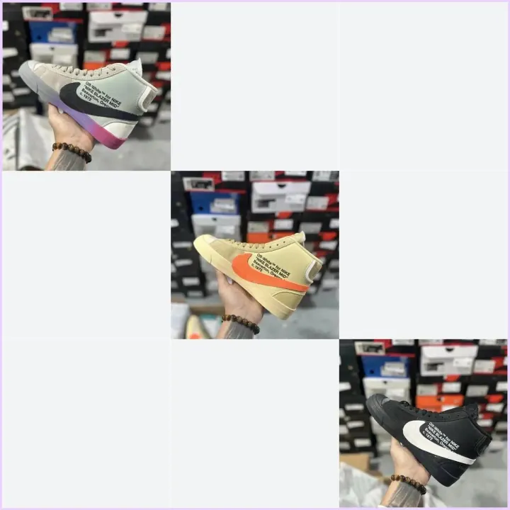 Nike Blazer Mid Sneakers in Beige, Black, and Orange Accents