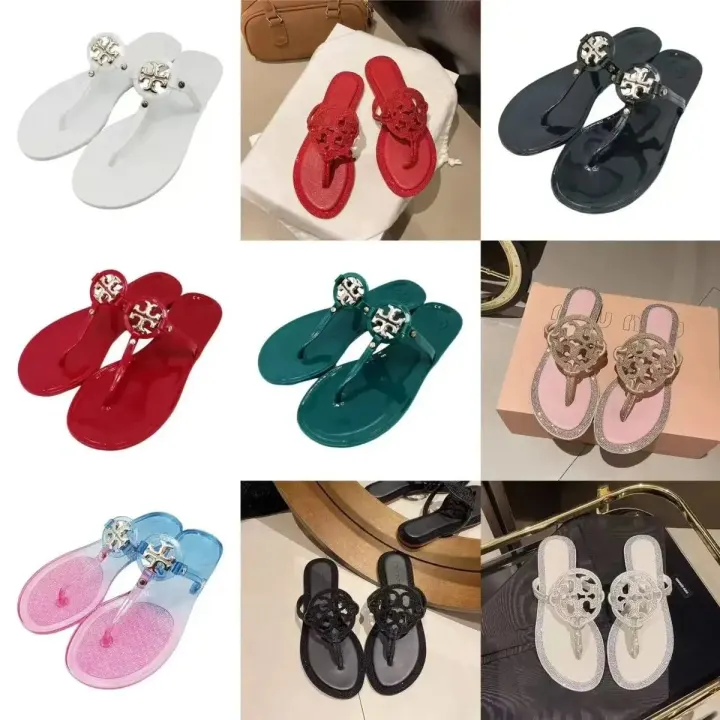 Tory Burch Crystal Logo Thong Slides in Mixed Colorways