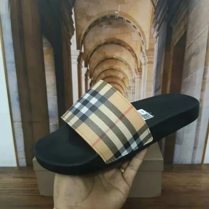 Burberry Check Pattern Black Casual Slides
