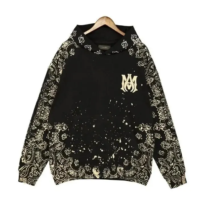 AMIRI Black Paisley Print Pullover Hoodie