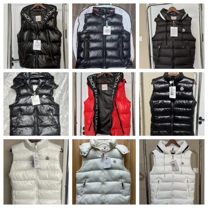 Moncler Steppweste mit Kapuze in Schwarz, Rot und Weiß