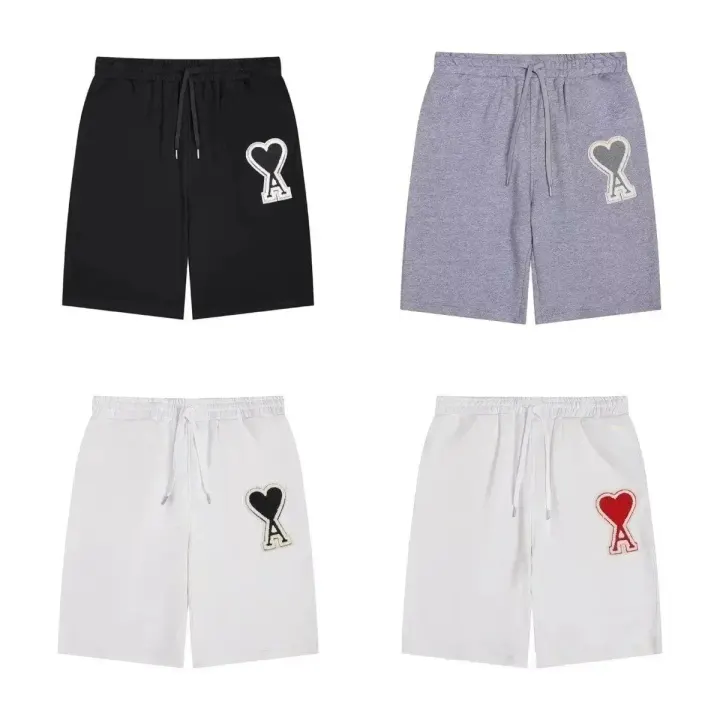 Ami Heart Logo Drawstring Shorts in Black, Grey and White