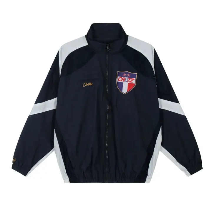 Corteiz Schwarze Colorblock-Jacke mit Wappen-Logo