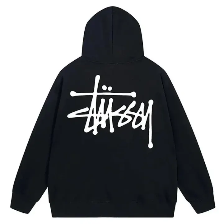Stüssy Black Graphic Pullover Hoodie with Dice Back Print