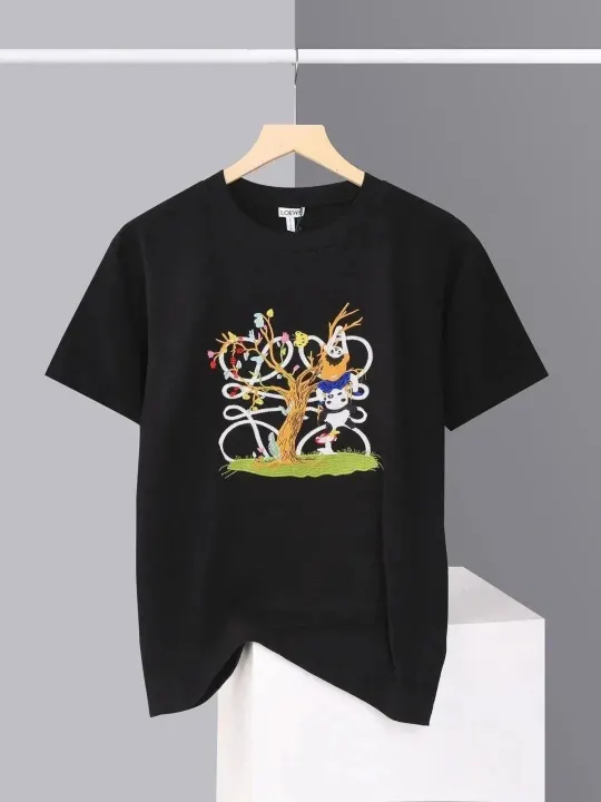 Loewe Black Short Sleeve T-Shirt with Panda Tree Graphic