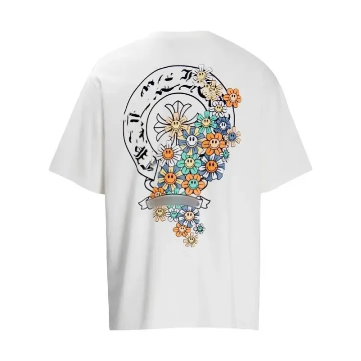 Weißes Chrome Hearts T-Shirt mit floralem Rückenprint
