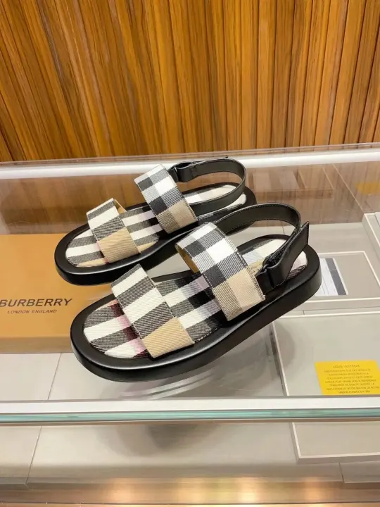Burberry Black Check Strap Slides