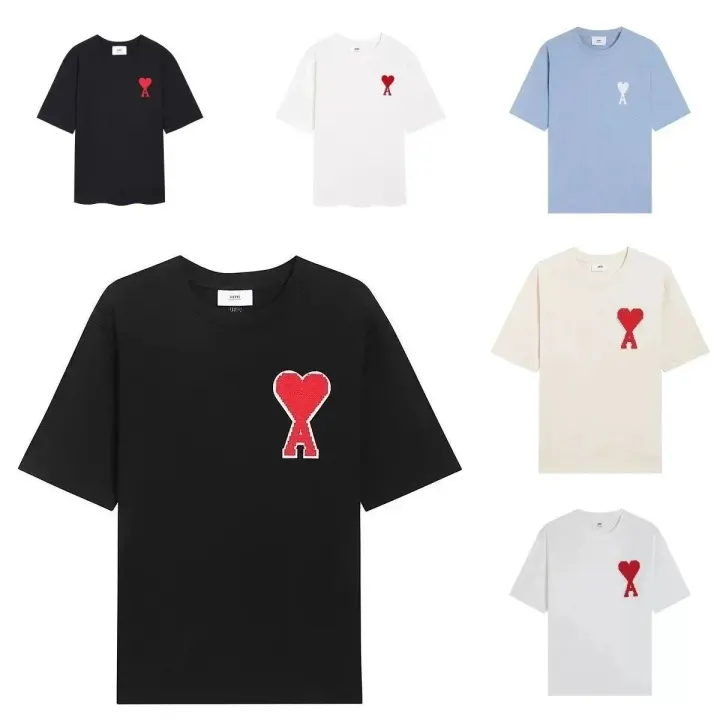 Ami Heart Logo Short Sleeve T-Shirt in Black and Light Blue