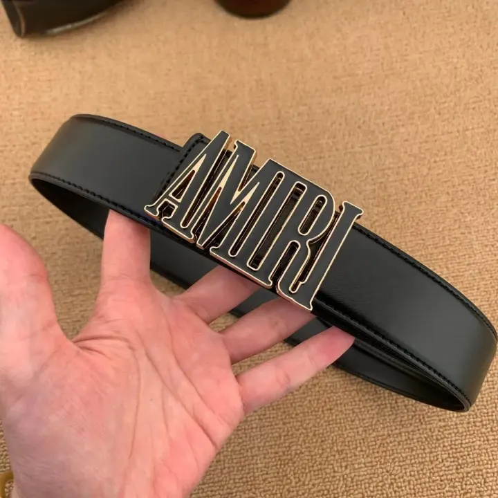 AMIRI schwarzer Ledergürtel mit Logo und Schnalle