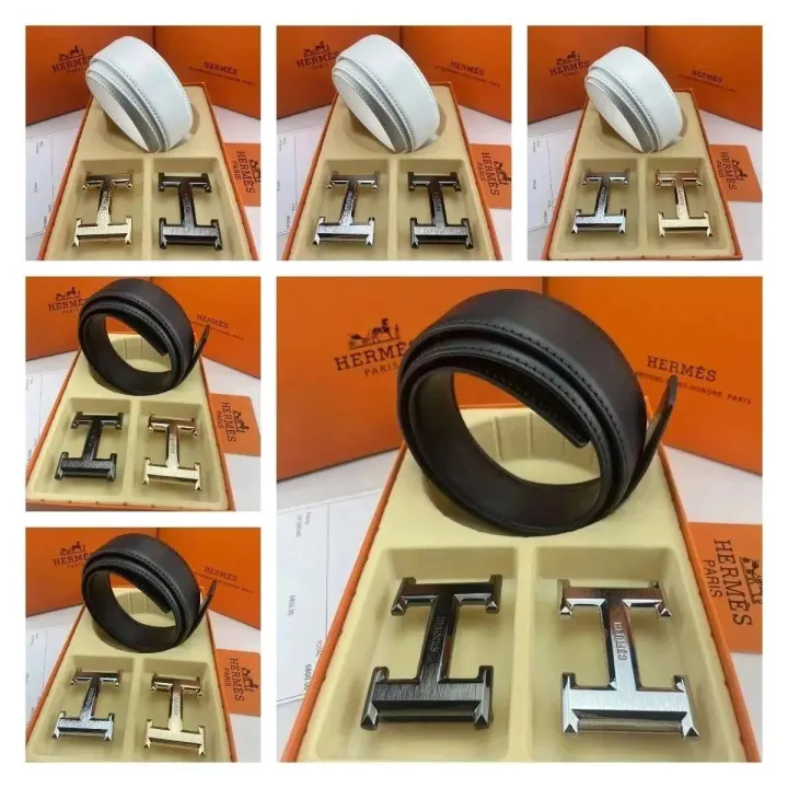 Hermes Black H-Buckle Belt Set