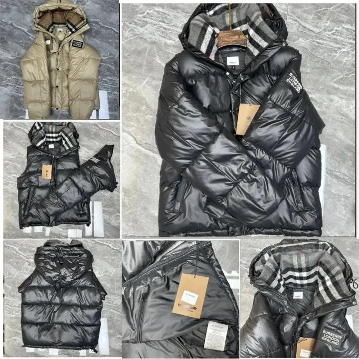 Burberry Reversible Hooded Puffer Jacket in Black and Beige