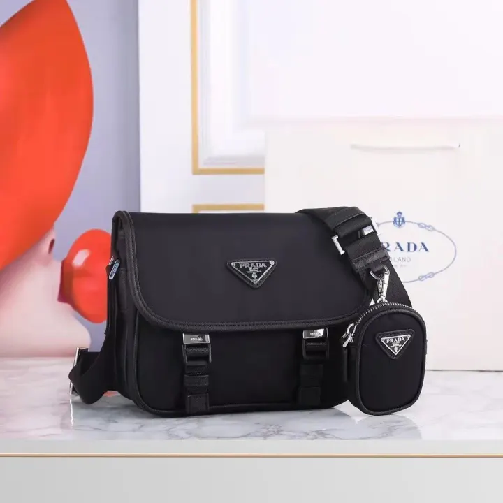 Prada Black Nylon Shoulder Bag with Detachable Mini Pouch