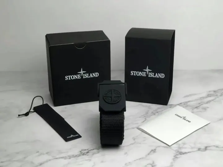 Stone Island zwarte canvasriem met logogesp