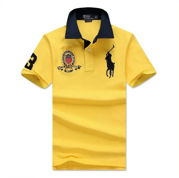 Ralph Lauren Yellow and Navy Short Sleeve Polo Shirt