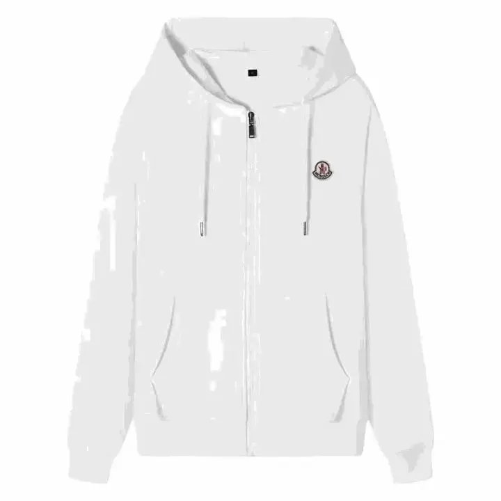 Moncler White Zip-Up Hoodie with Chest Logo Patch