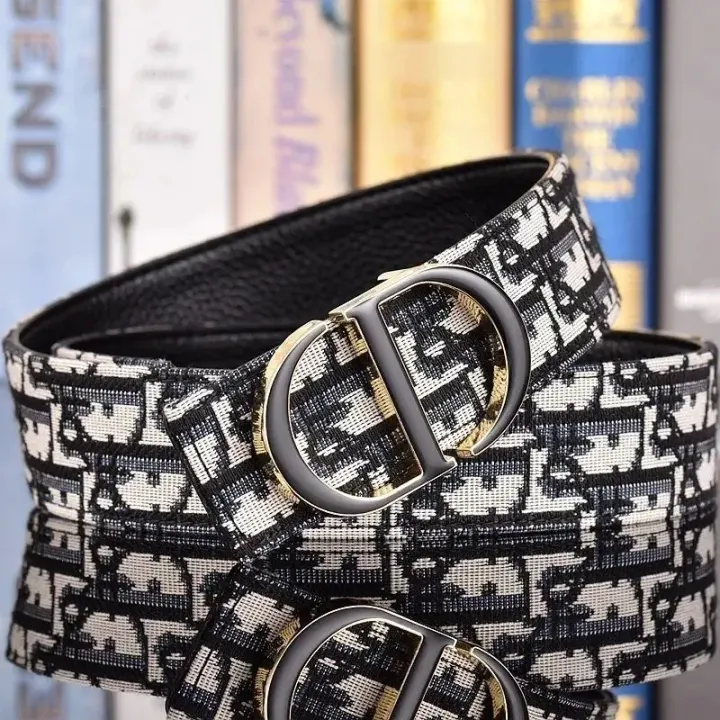 Dior Black and White Oblique Pattern Belt with CD Buckle