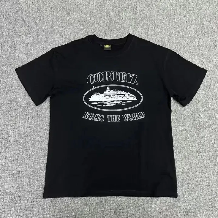 Corteiz Black Graphic T-Shirt with Rules The World Print
