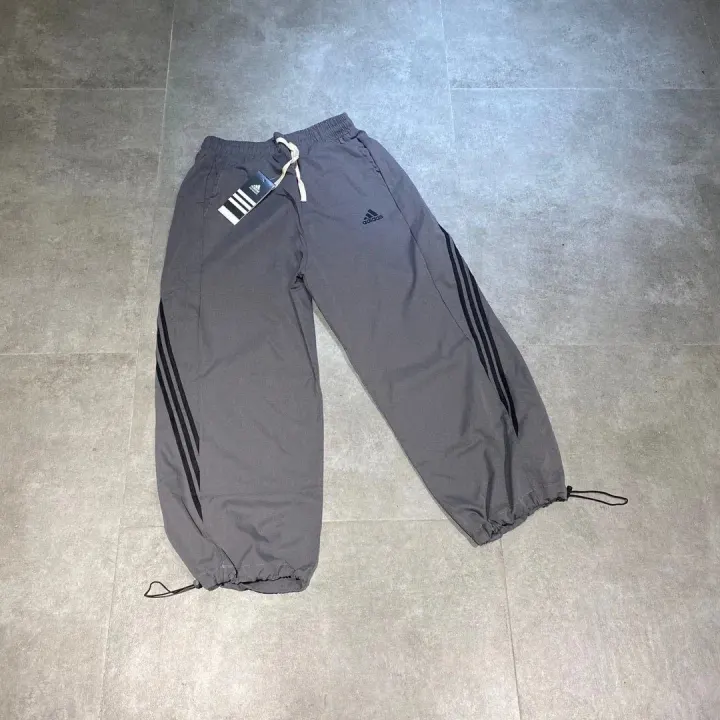 Adidas Grey Three-Stripes Cropped Athletic Pants