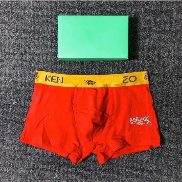 Kenzo Red Boxer Briefs with Yellow Logo Waistband