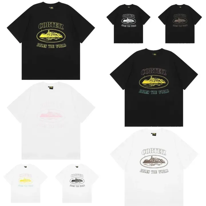 Corteiz Black Graphic T-Shirt with World Print