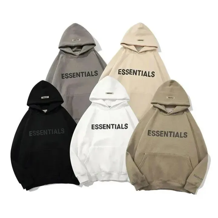 Essentials Relaxed-Fit Logo Hoodie in Black and Neutral Tones