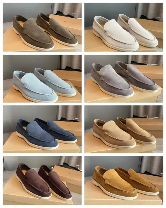 Loro Piana Suede Loafers in Soft Neutral and Pastel Tones
