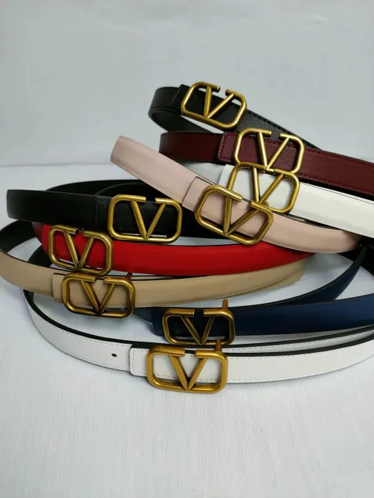 Valentino V Logo Ledergürtel in Schwarz, Rot und neutralen Farbtönen