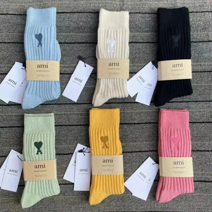 Ami Ribbed Heart Logo Socks in Mixed Colors