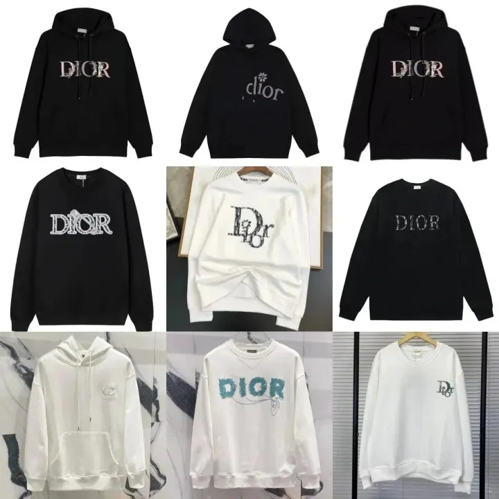 Dior bluza z kapturem z grafiką w czerni i bieli