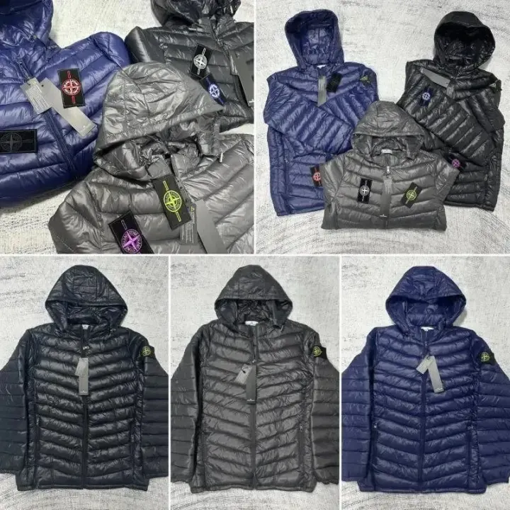 Stone Island Daunenjacke mit Kapuze in Schwarz, Grau und Navy