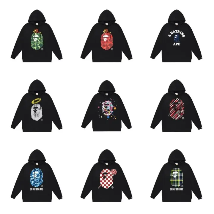 Schwarzer BAPE Pullover-Hoodie mit mehreren Grafiken