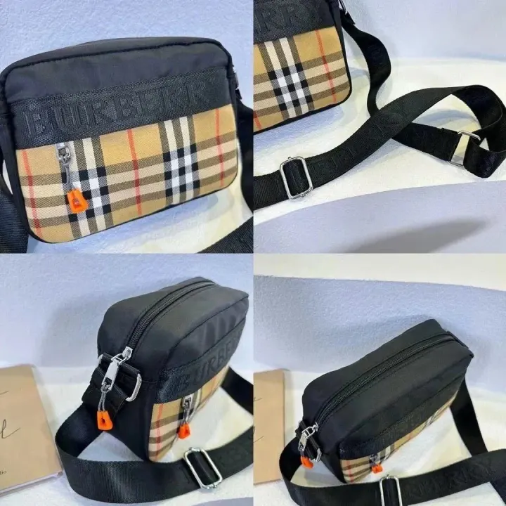 Burberry Beige Check Crossbody Bag with Black Trim