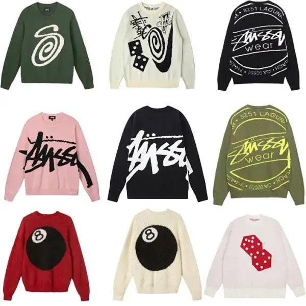Stüssy Swirl Knit Crewneck Sweater, Black/Cream